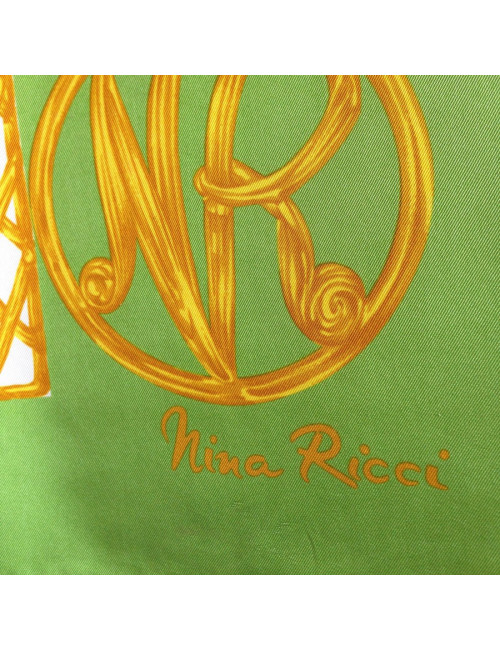 Carré de soie Nina RICCI vert, or et blanc