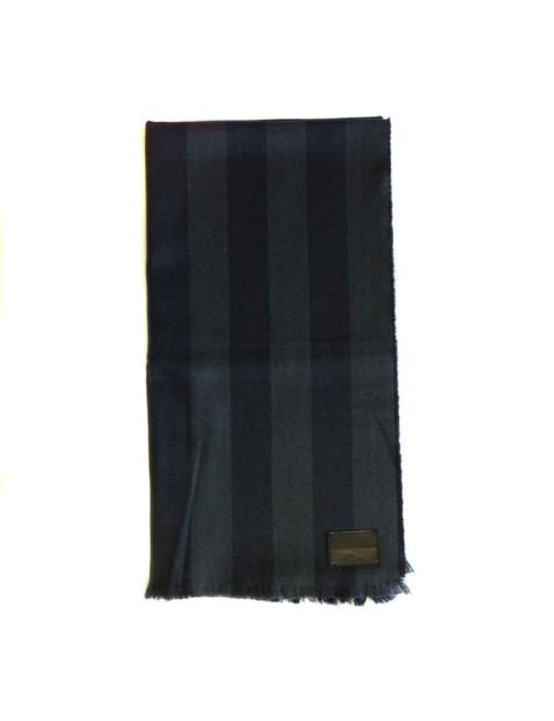 Echarpe DIOR gris anthracite à bord frangé en laine et soie