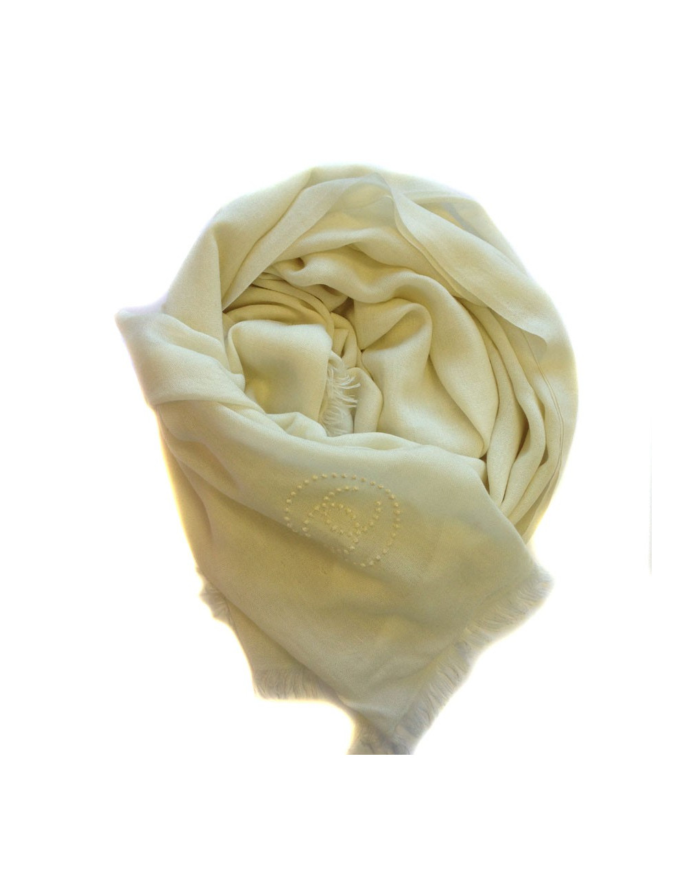 Etole CHANEL écru à bord frangé en cachemire, soie et laine