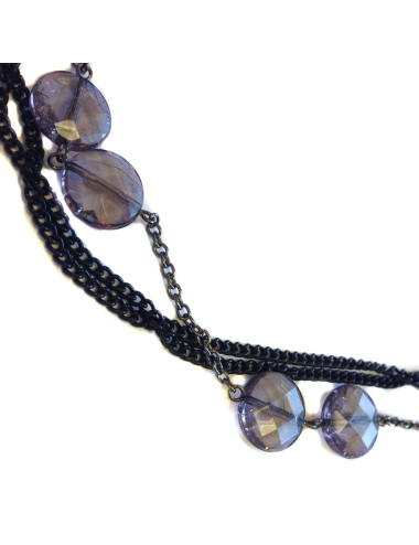 Sautoir MARGUERITE DE VALOIS multi chaînes fines ruthénium et argent et perles plates facettées 2