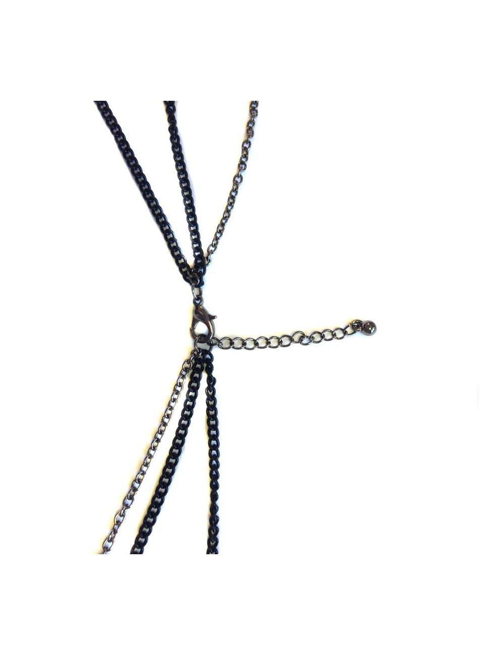 Sautoir MARGUERITE DE VALOIS multi chaîne noire et argent et pâte de verre mauve