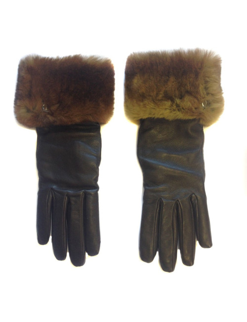 Gants CHANEL cuir d'agneau marron et orilag