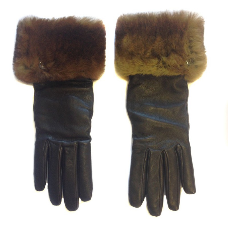 CHANEL Brown lambskin and orylag gloves - VALOIS VINTAGE PARIS