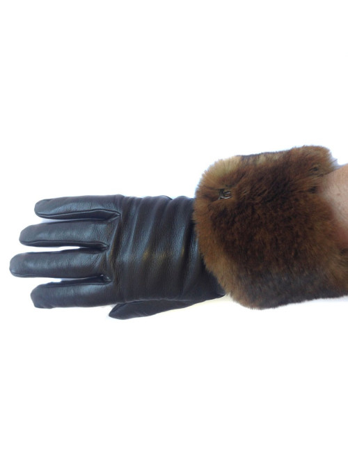 Gants CHANEL cuir d'agneau marron et orilag