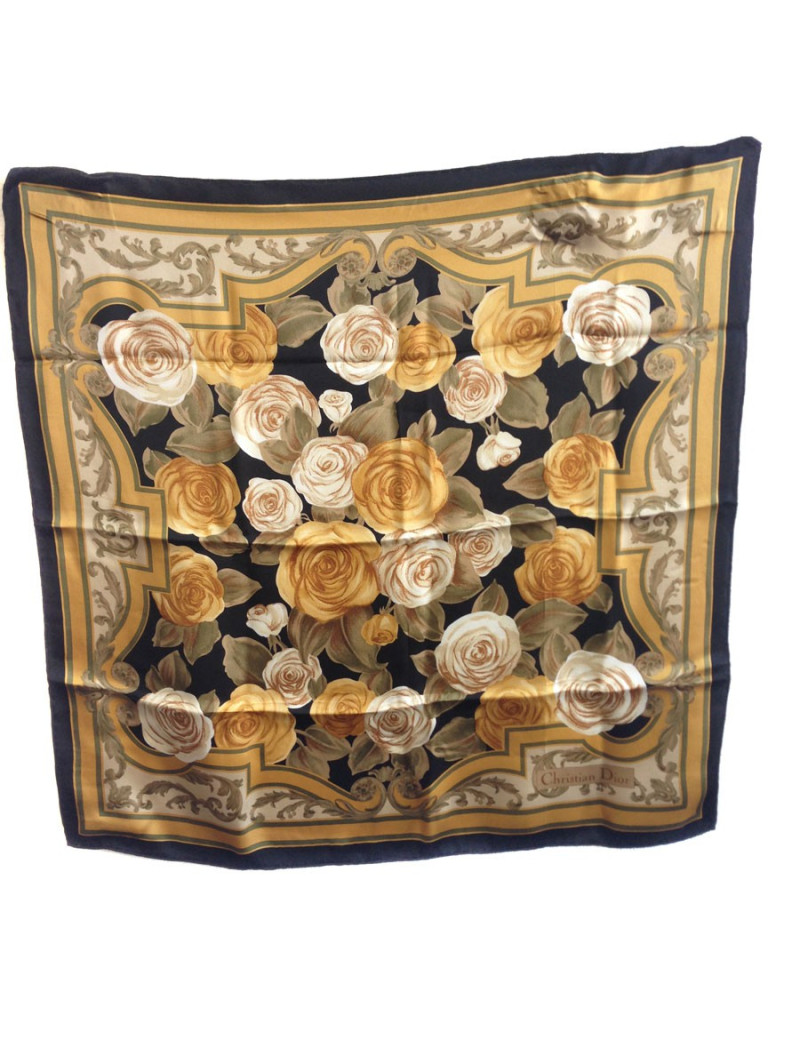 Foulard CHRISTIAN DIOR en soie noire et or