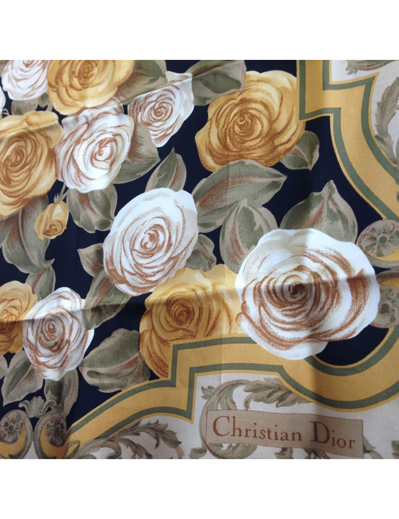 Foulard CHRISTIAN DIOR en soie noire et or