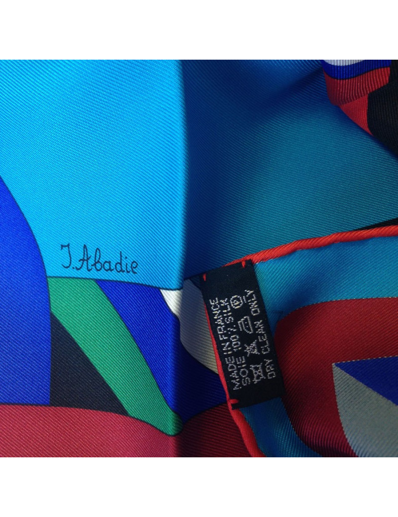 Carré de soie HERMES bleu "Les jeux d'Hermès" 