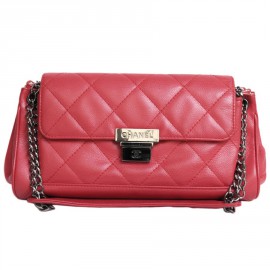 CHANEL red caviar leather accordion bag