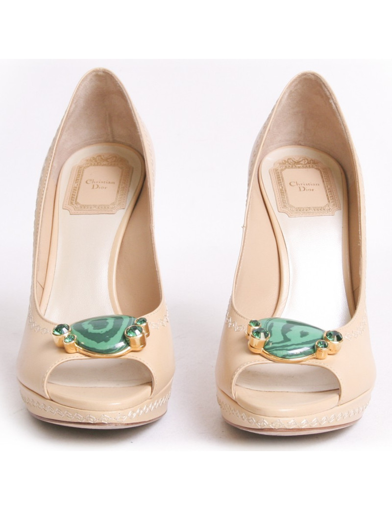 Sandales hautes DIOR T 37.5 bijou vert malachite