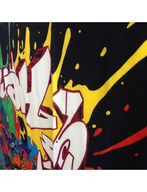 Châle HERMES bords noirs et orange cachemire et soie motif graffitis