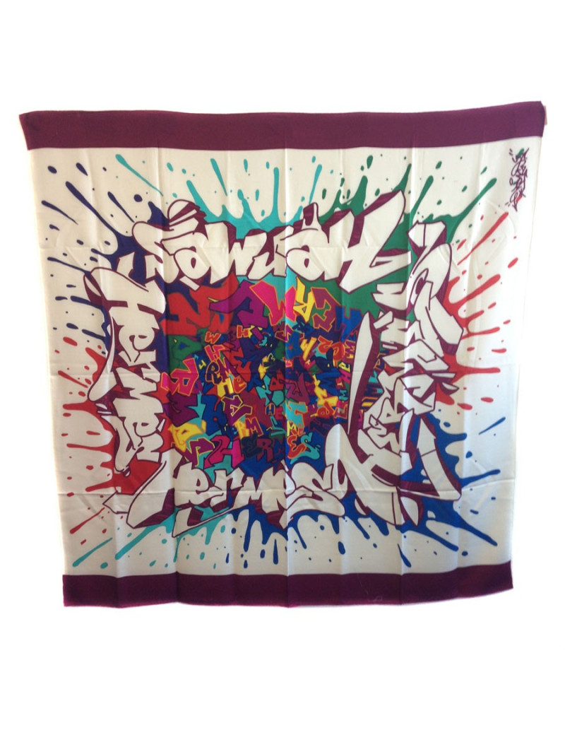 Châle HERMES bords prune cachemire et soie