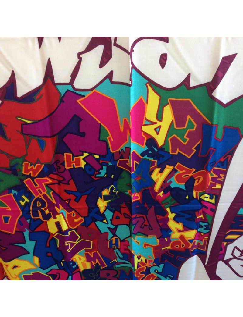 Châle HERMES bords prune cachemire et soie