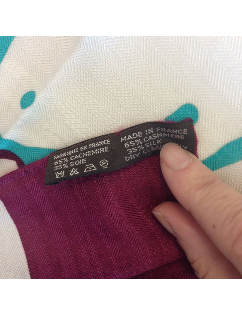 Châle HERMES bords prune cachemire et soie