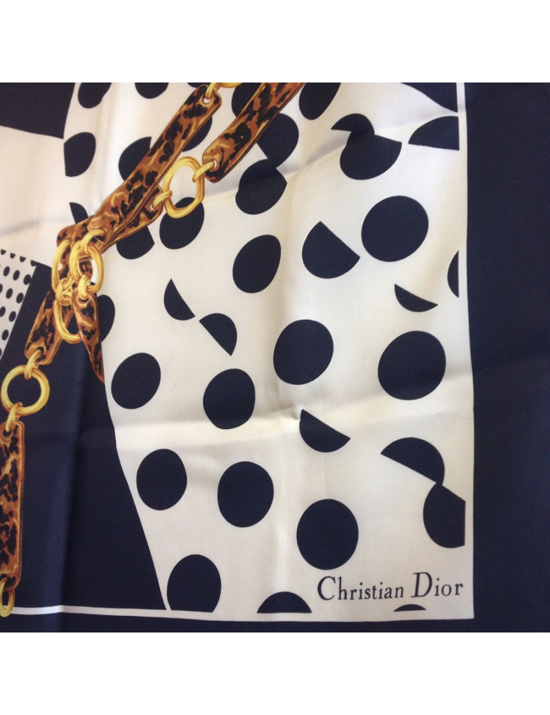 Foulard DIOR en soie beige et noir