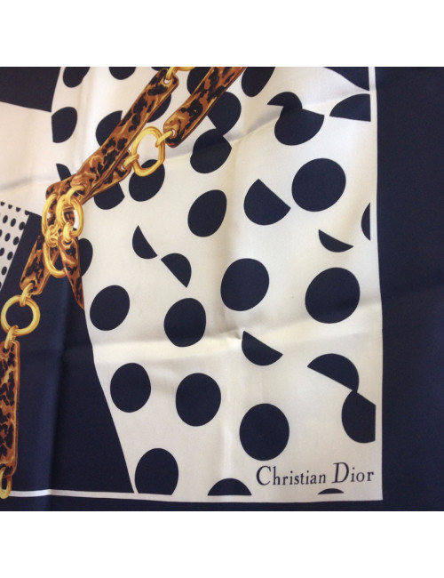 Foulard DIOR en soie beige et noir