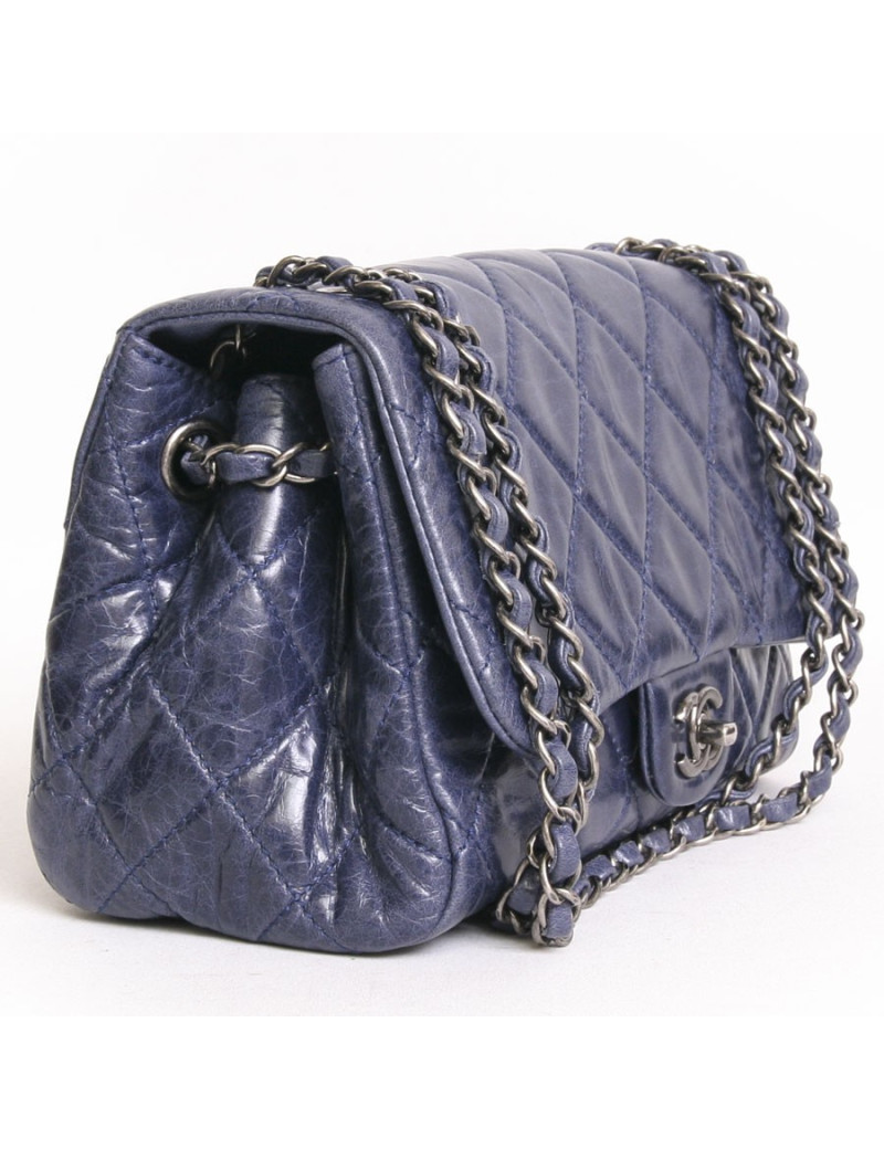 Sac CHANEL cuir souple bleu
