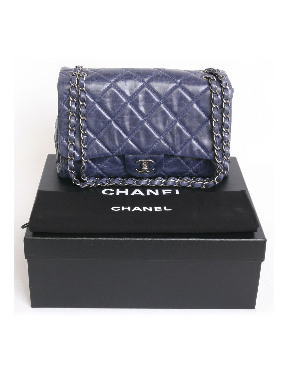 Sac CHANEL cuir souple bleu
