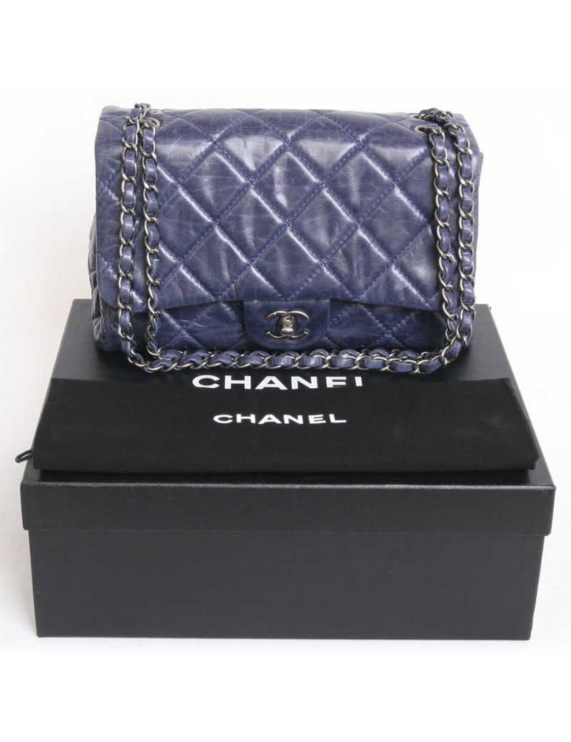 Sac CHANEL cuir souple bleu