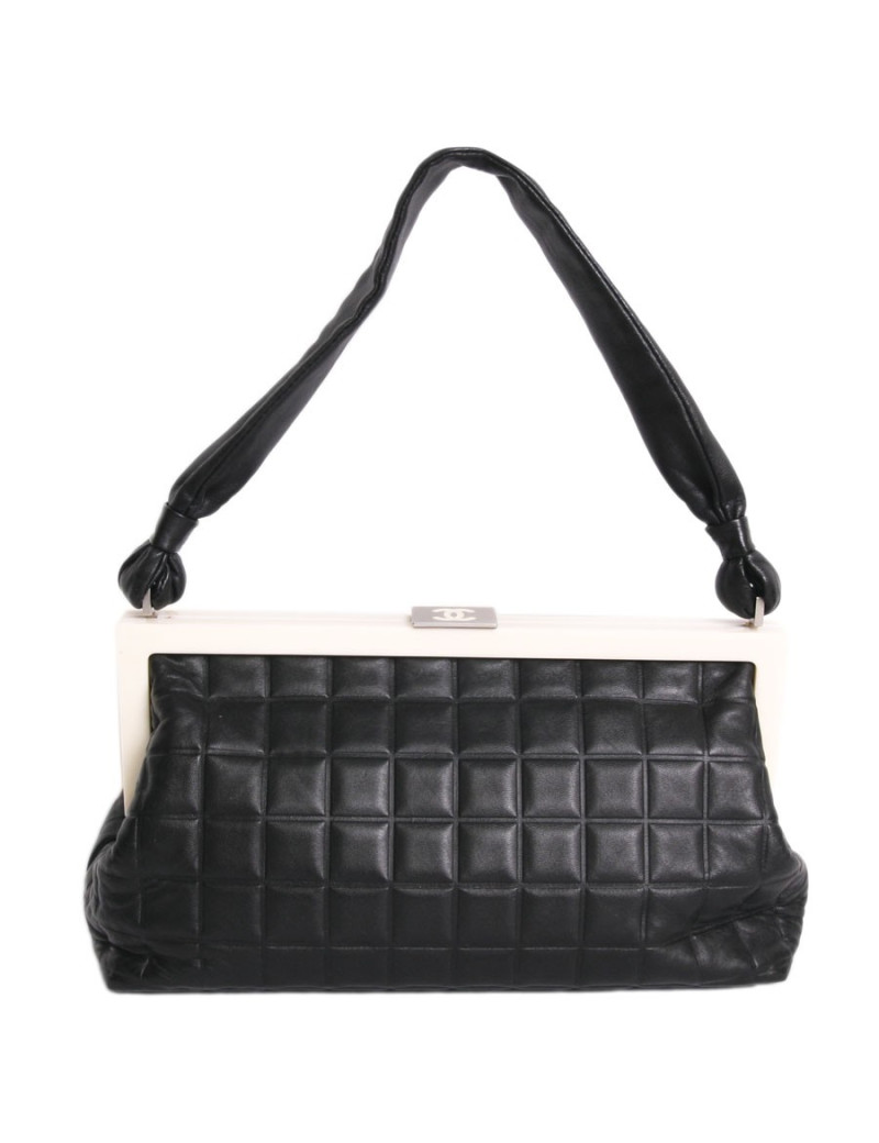 Sac CHANEL cuir matelassé noir et plexi beige
