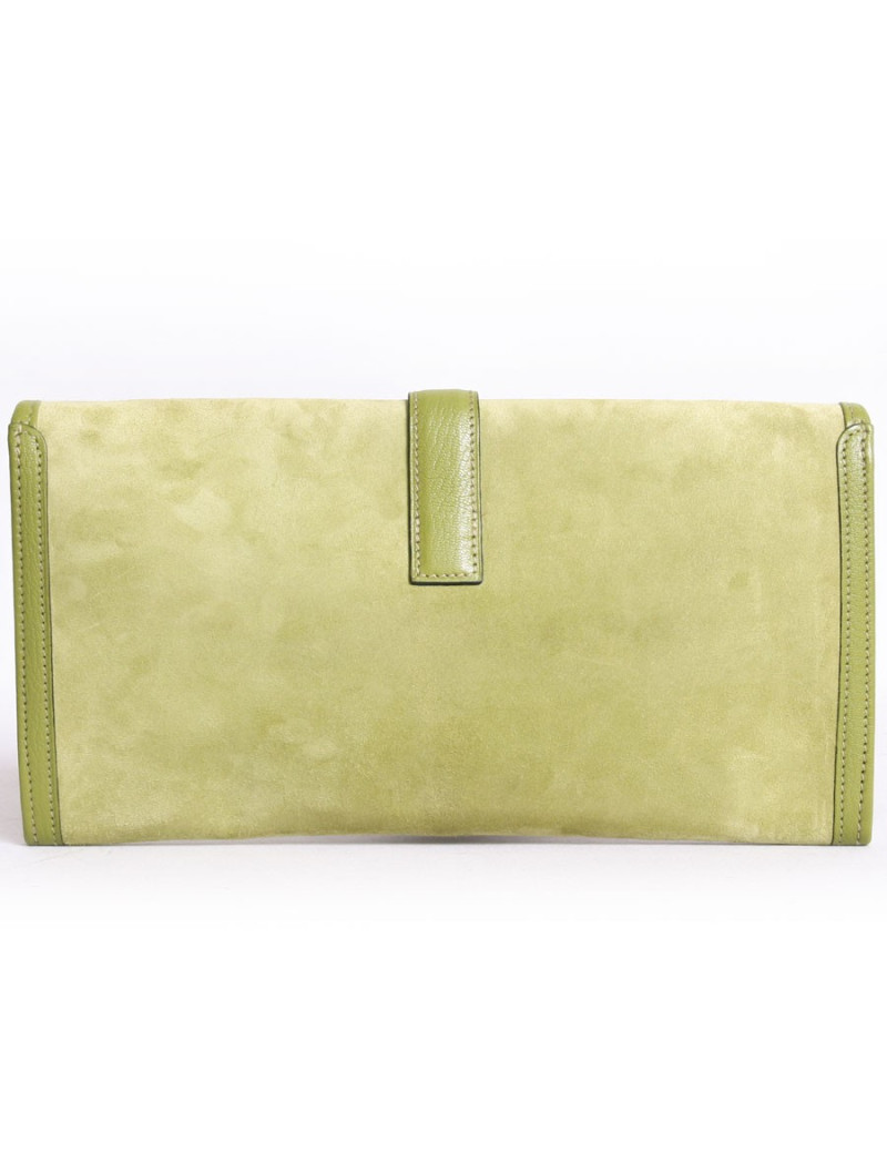  Pochette Jige HERMES veau velours  vert pistache
