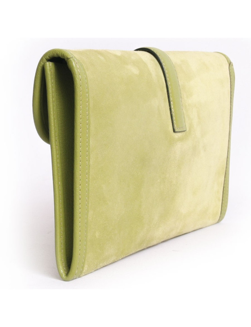 17101 Pochette Jige HERMES veau velours  vert pistache