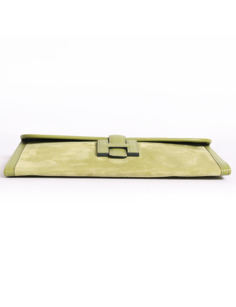  Pochette Jige HERMES veau velours  vert pistache