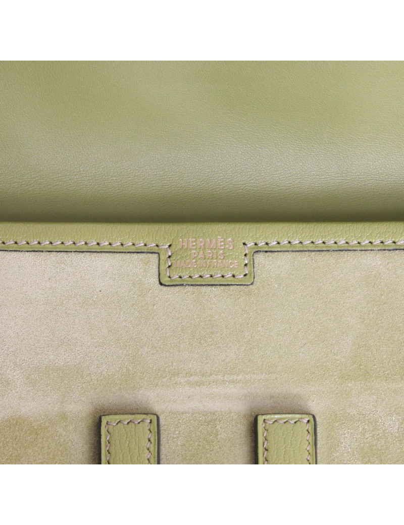  Pochette Jige HERMES veau velours  vert pistache