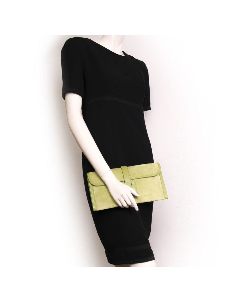 17101 Pochette Jige HERMES veau velours  vert pistache