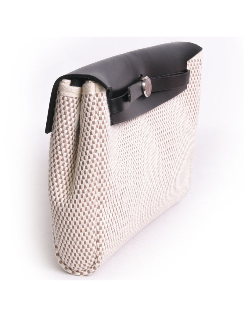 Pochette HERMES en toile tressée écrue