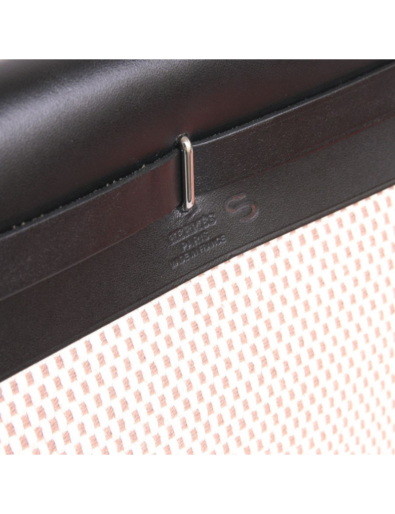 Pochette HERMES en toile tressée écrue