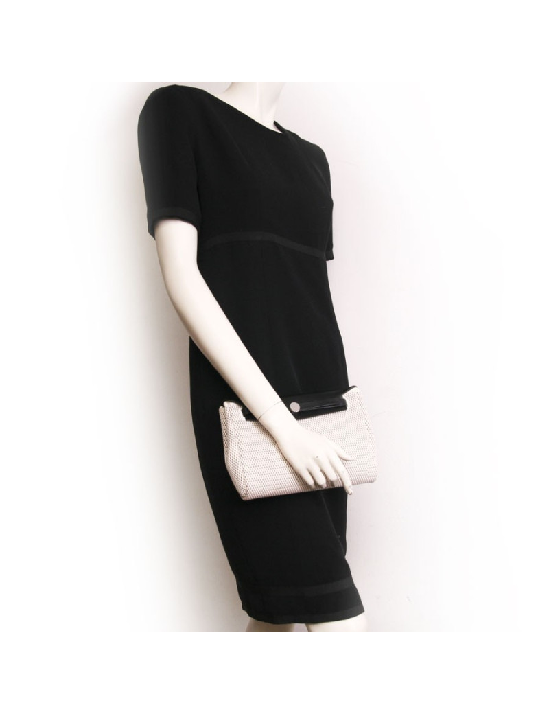 Pochette HERMES en toile tressée écrue