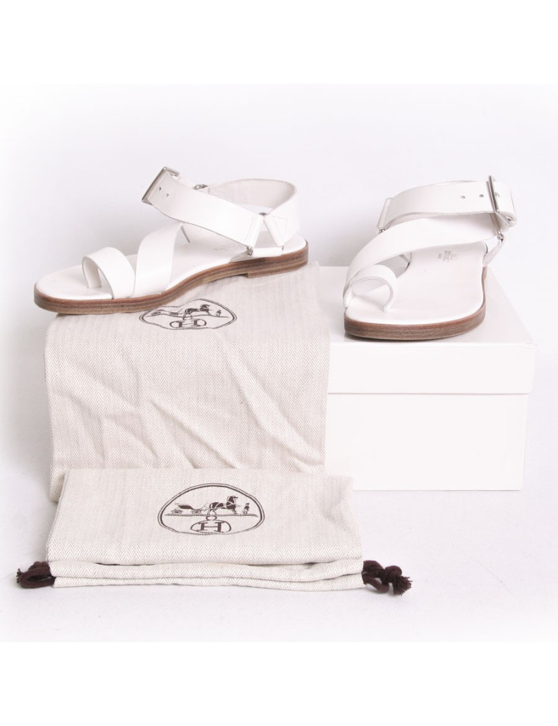 Sandales "Escale" HERMES T 37 veau blanc