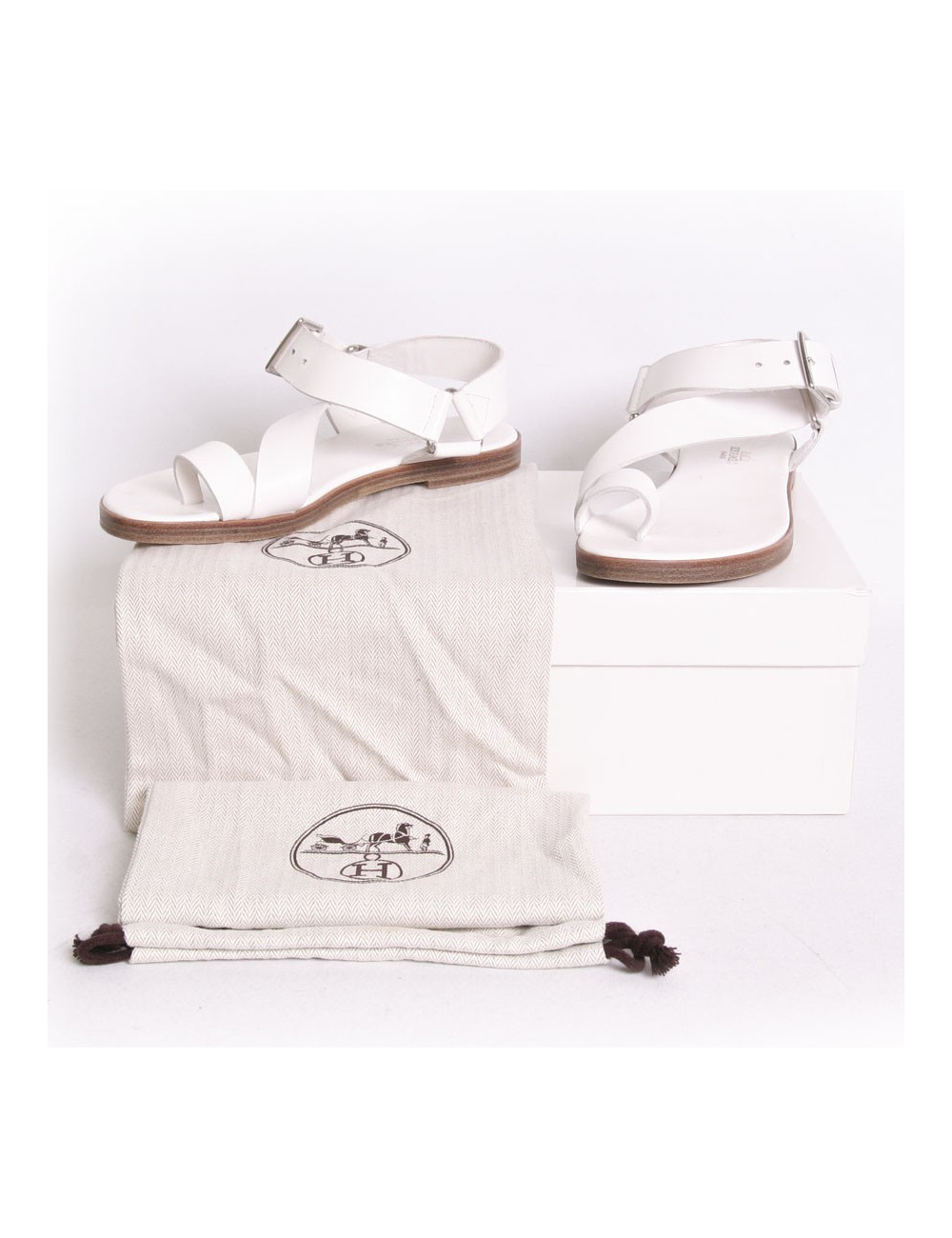 Sandales "Escale" HERMES T 37 veau blanc