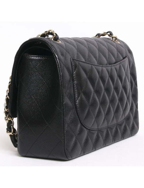 Sac Jumbo CHANEL en cuir caviar noir doré