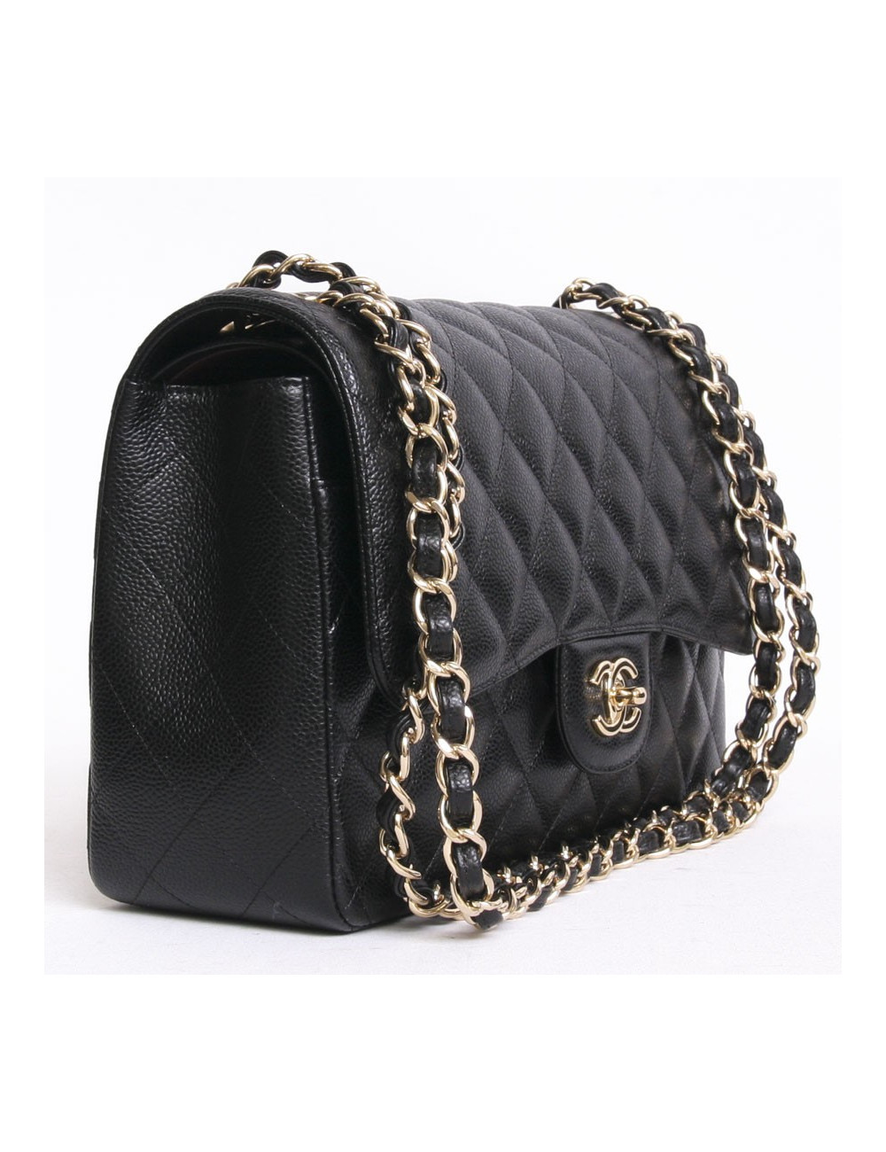 Sac Jumbo CHANEL en cuir caviar noir doré