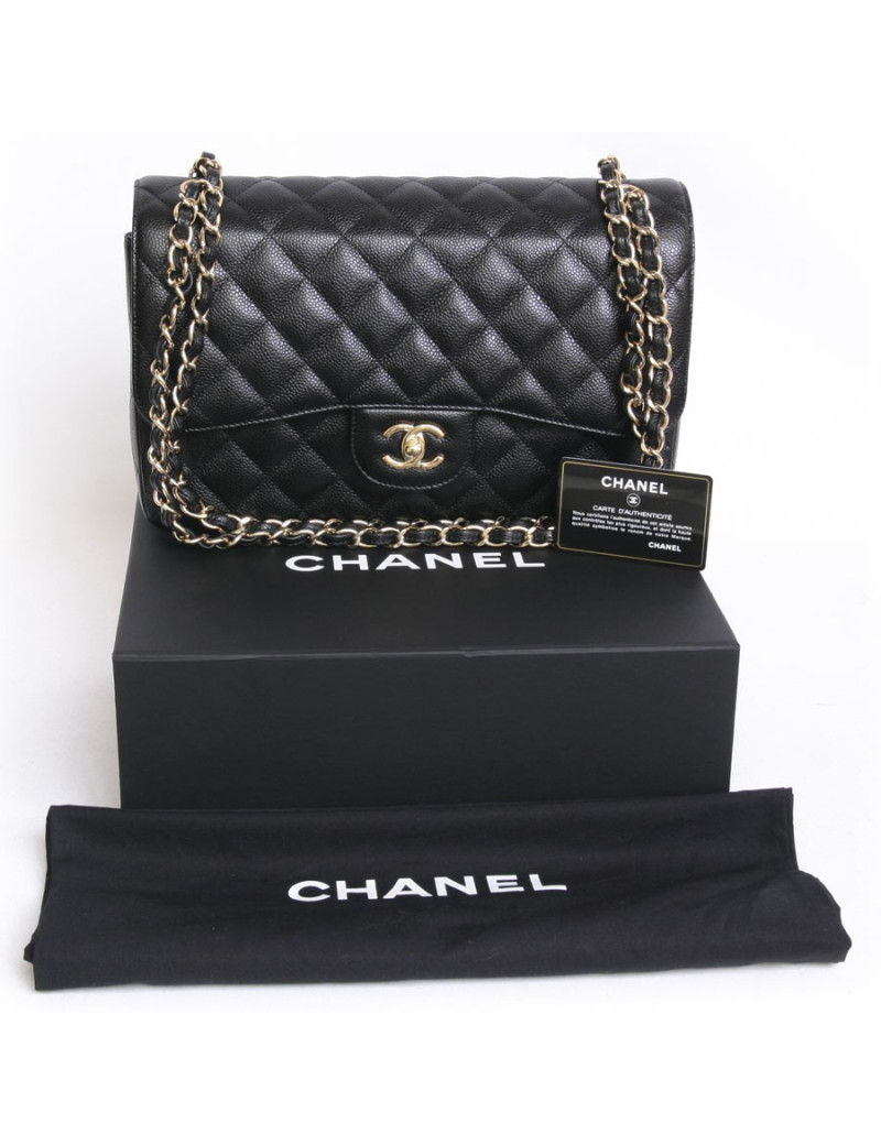 Sac Jumbo CHANEL en cuir caviar noir doré