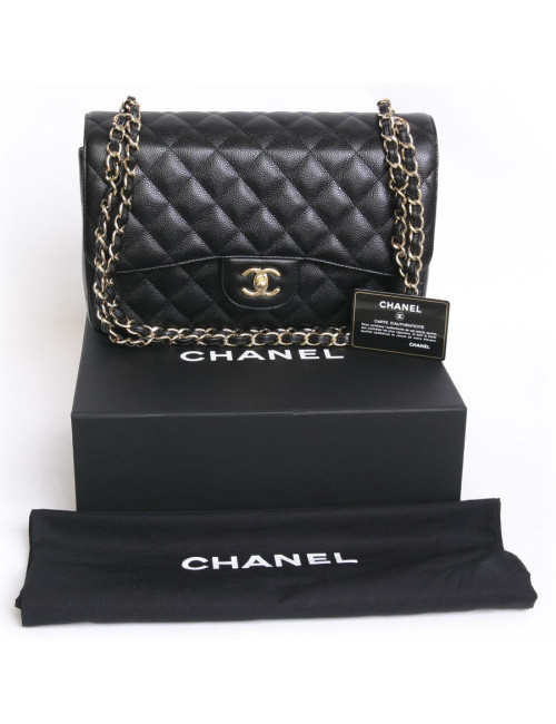 Sac Jumbo CHANEL en cuir caviar noir doré