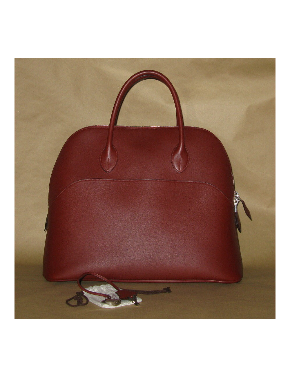 Large bag car HERMES red leather H