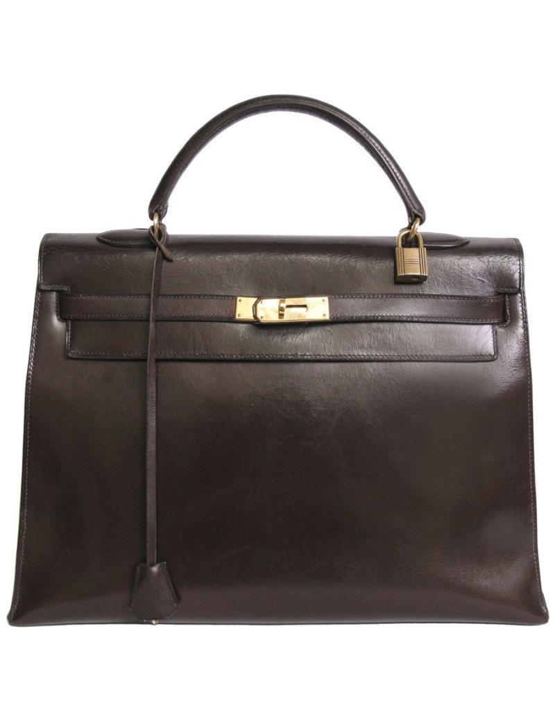 sac Kelly 35 HERMES vintage cuir box marron