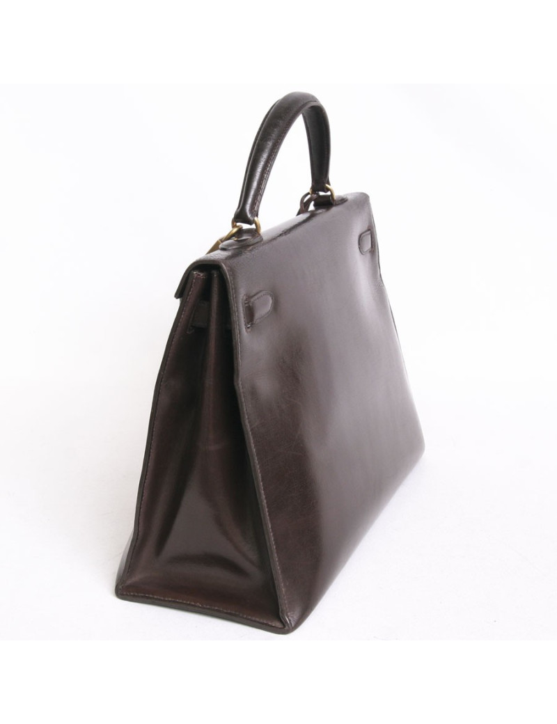 sac Kelly 35 HERMES vintage cuir box marron
