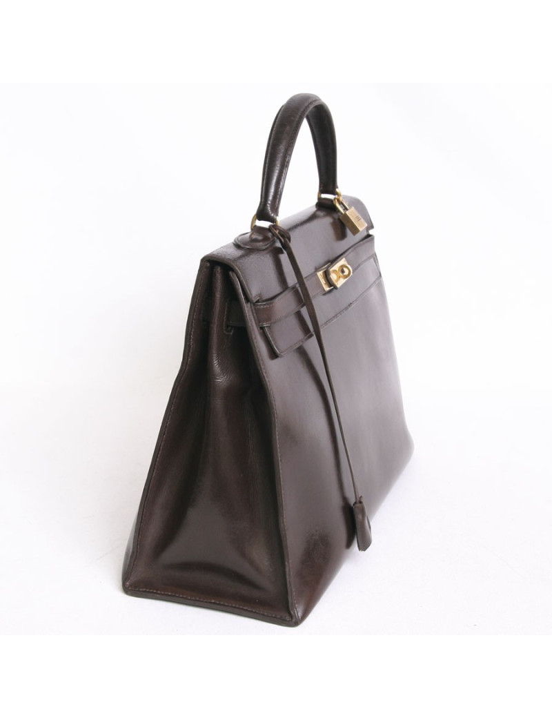 sac Kelly 35 HERMES vintage cuir box marron