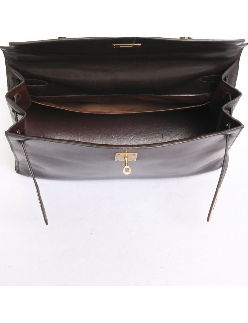 sac Kelly 35 HERMES vintage cuir box marron