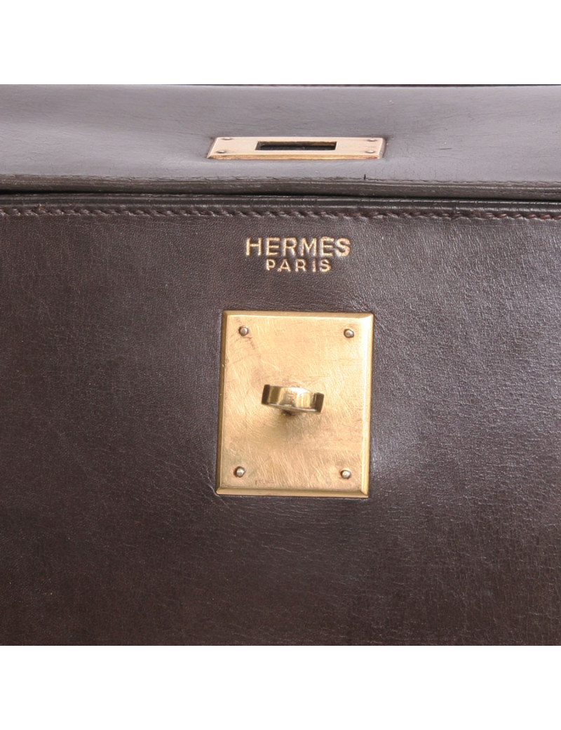 sac Kelly 35 HERMES vintage cuir box marron