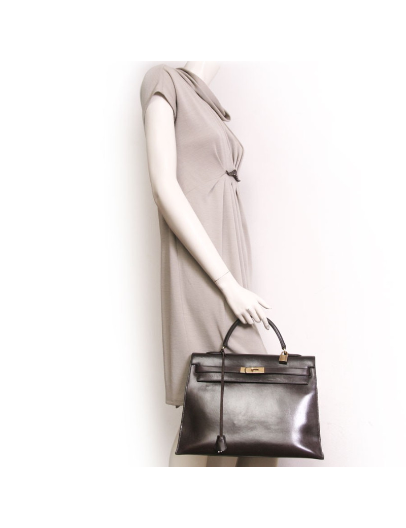 sac Kelly 35 HERMES vintage cuir box marron