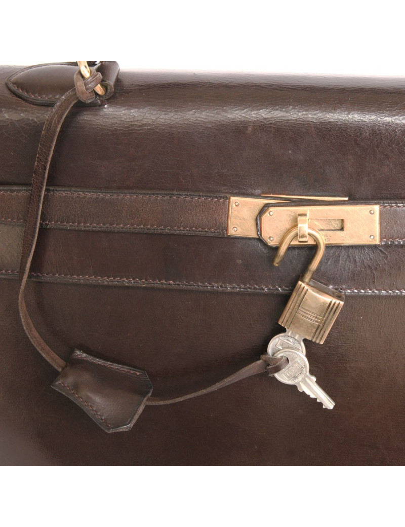 sac Kelly 35 HERMES vintage cuir box marron