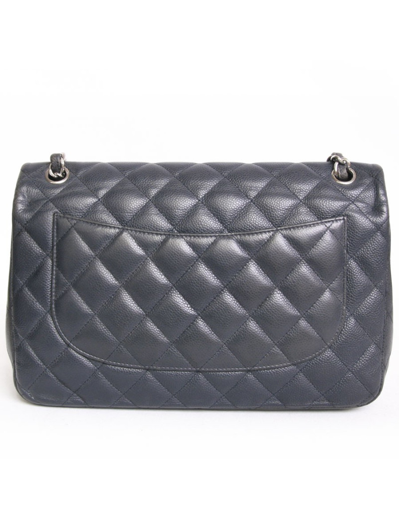 Sac jumbo CHANEL cuir caviar bicolore bleu et gris foncé