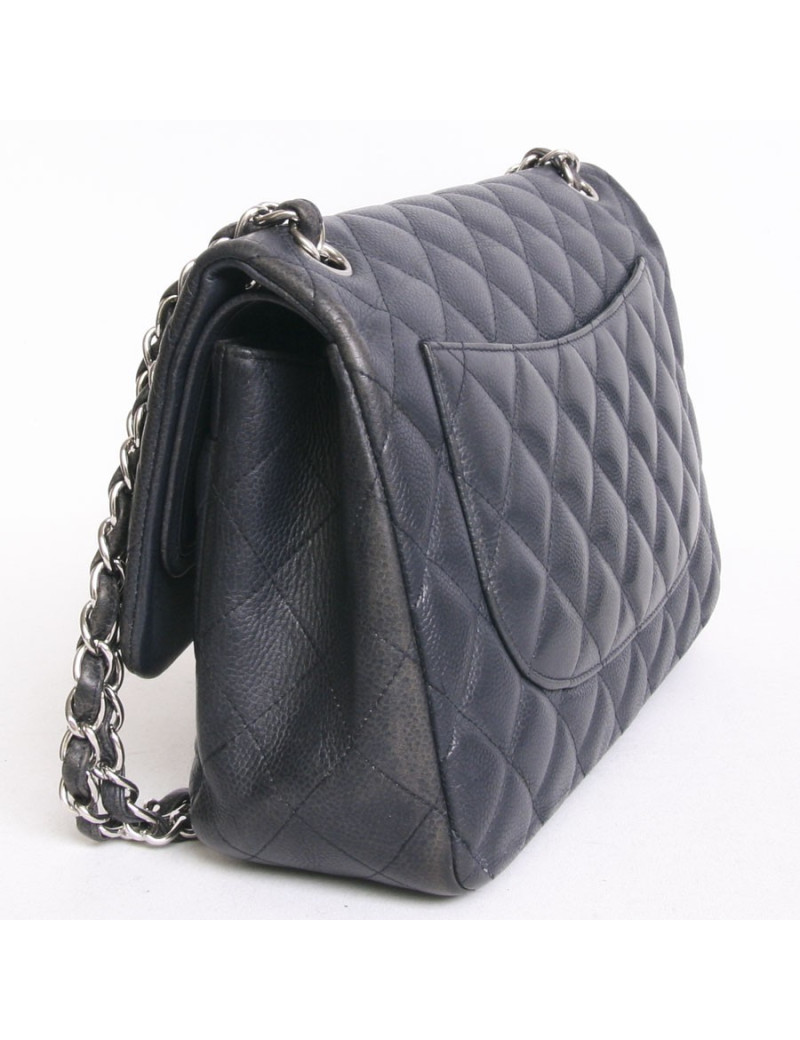 Sac jumbo CHANEL cuir caviar bicolore bleu et gris foncé