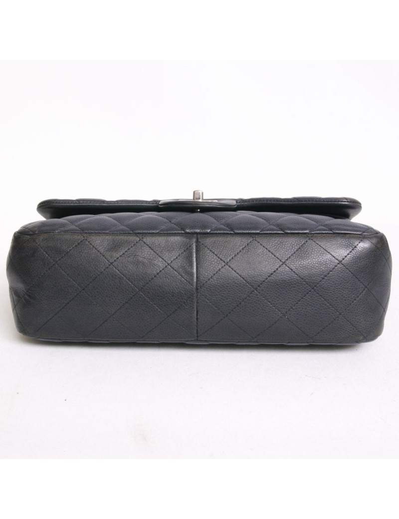 Sac jumbo CHANEL cuir caviar bicolore bleu et gris foncé