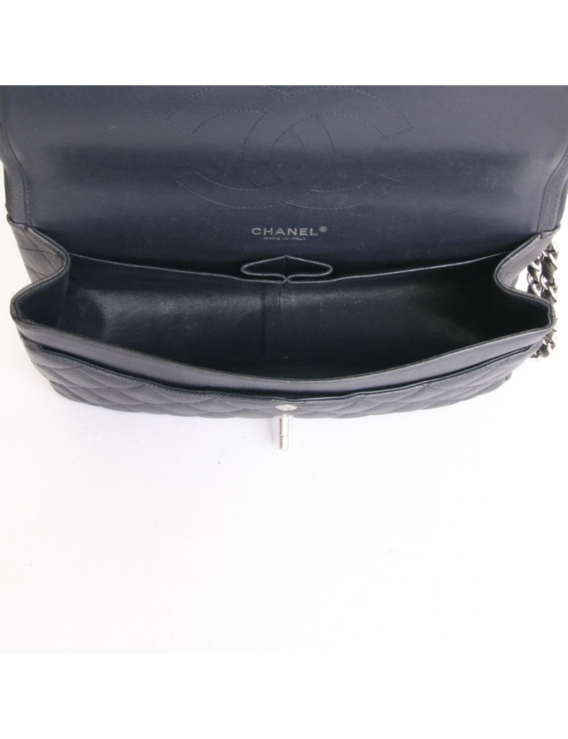 Sac jumbo CHANEL cuir caviar bicolore bleu et gris foncé