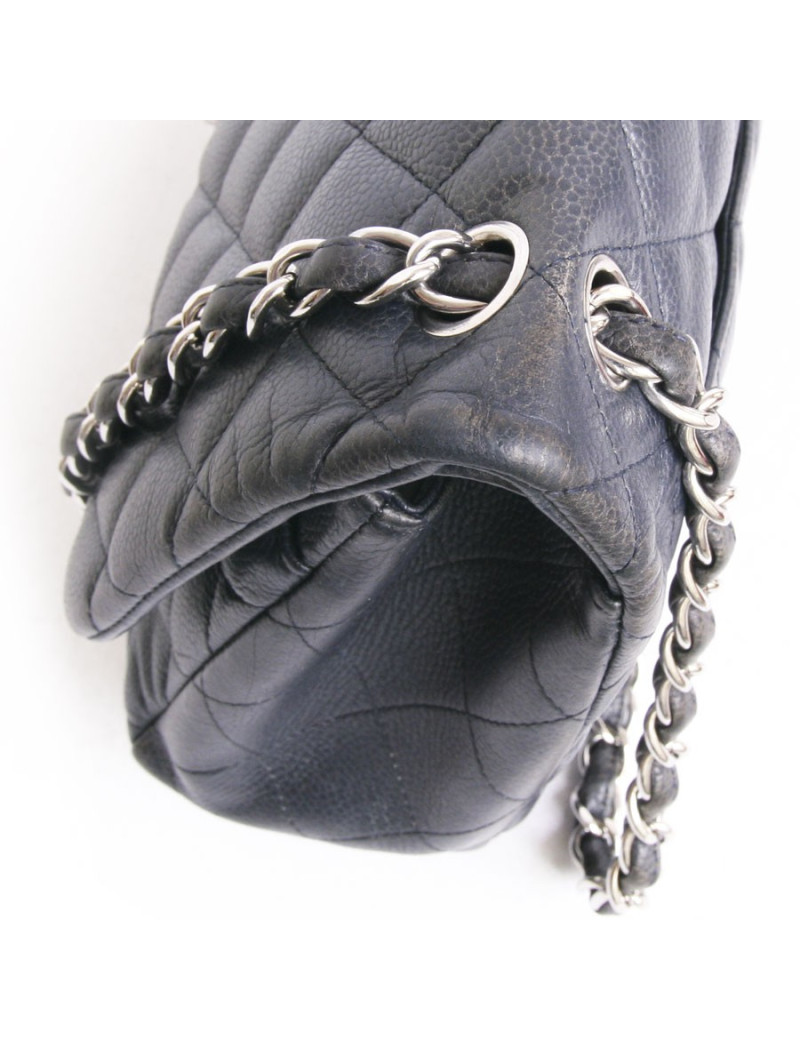 Sac jumbo CHANEL cuir caviar bicolore bleu et gris foncé